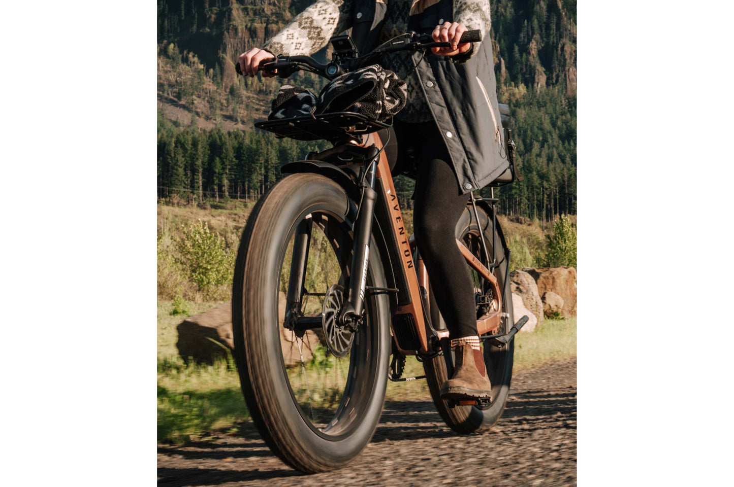 Aventon Aventure 3 Step Through Electric Bike Lifestyle Riding Offroad