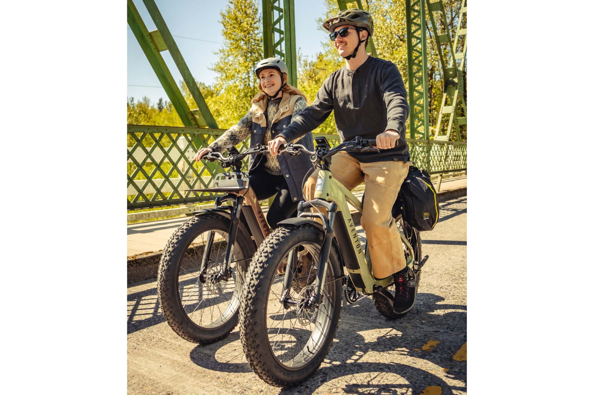 Aventon Aventure 3 Step Over Electric Bike Lifestyle Couple Riding
