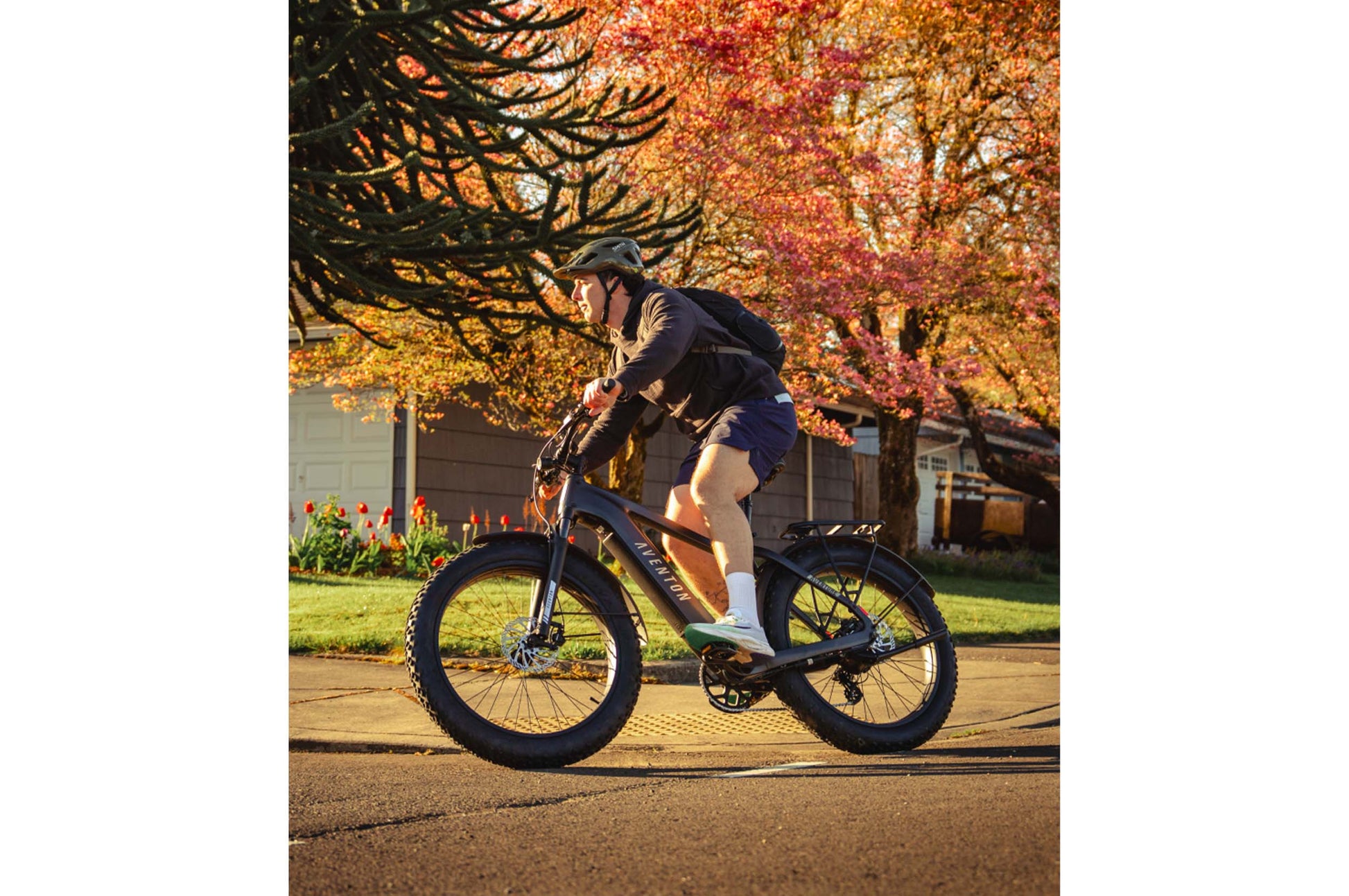 Aventon Aventure 3 Step Over Electric Bike Lifestyle Riding Autumn