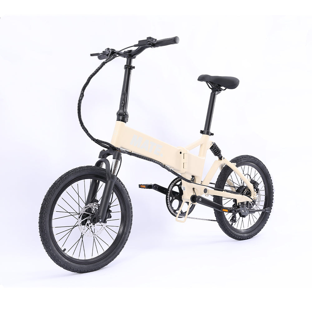 MATE Icon Folding Electric Bike Ivory Moon Front Side Left