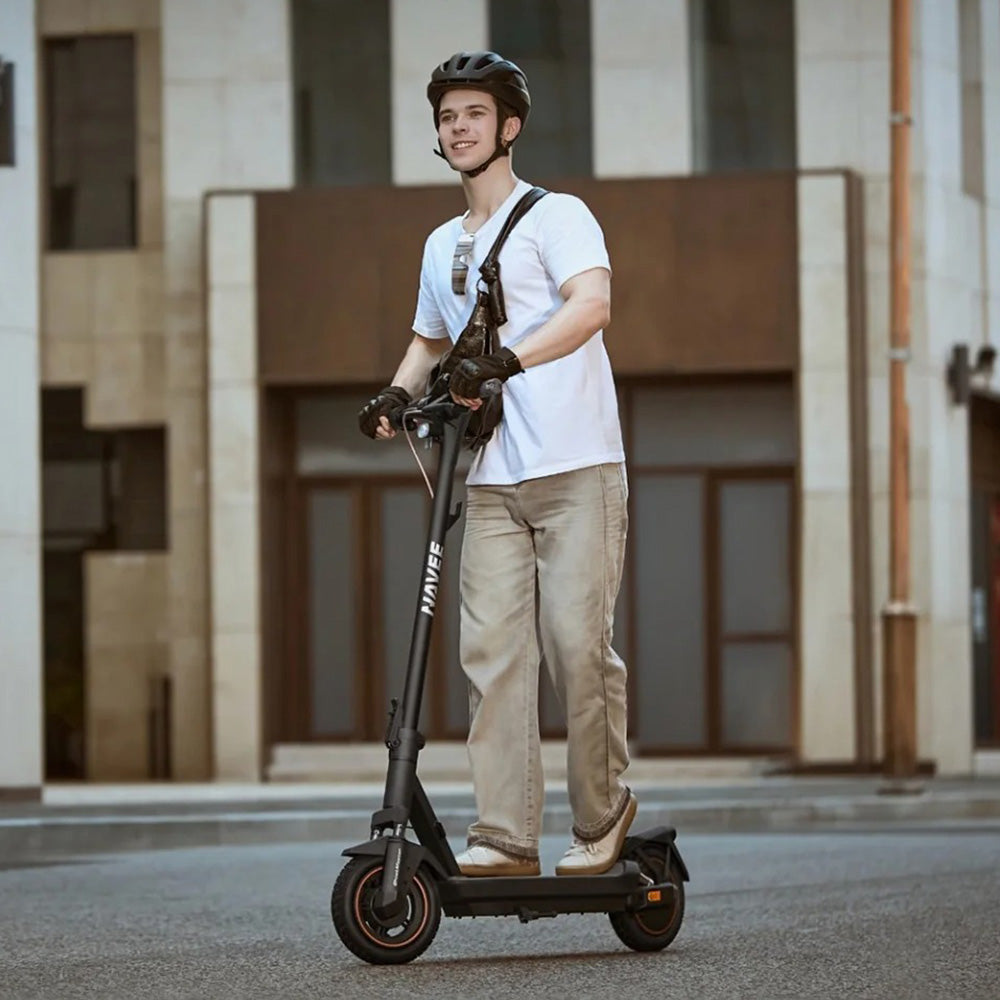 Navee GT3 Electric Scooter Lifestyle Riding Building