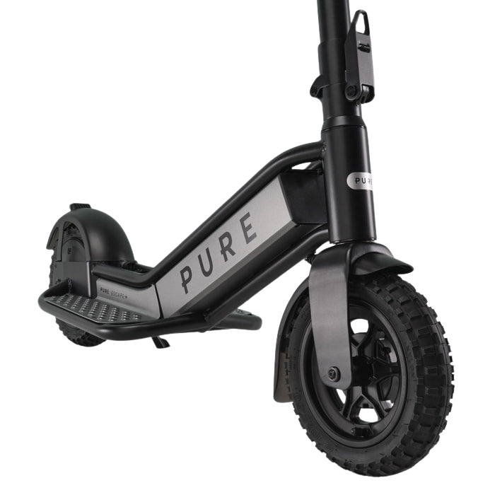 pure escape+ electric scooter black front side deck