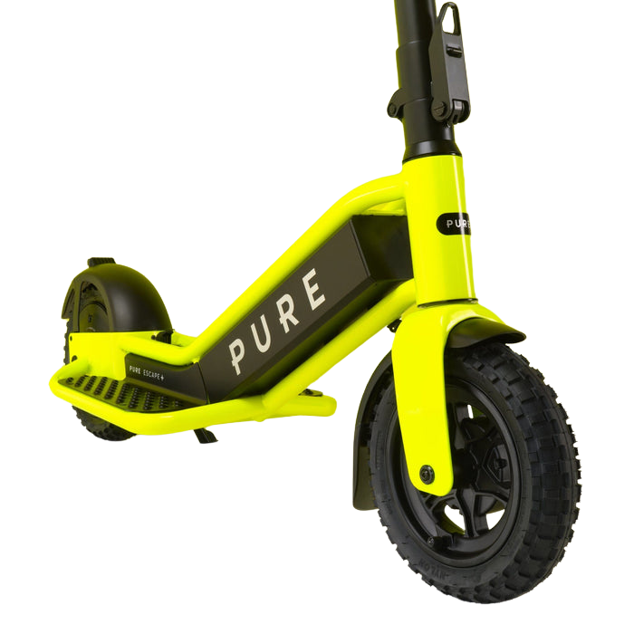pure escape+ electric scooter yellow front side deck